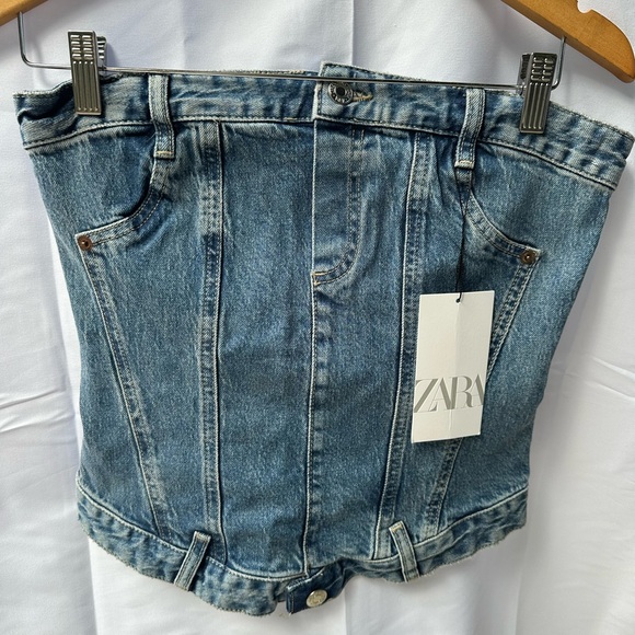 Zara Denim Corset Top TRF – Strapless Bustier – NWT – Size S - Picture 2 of 7